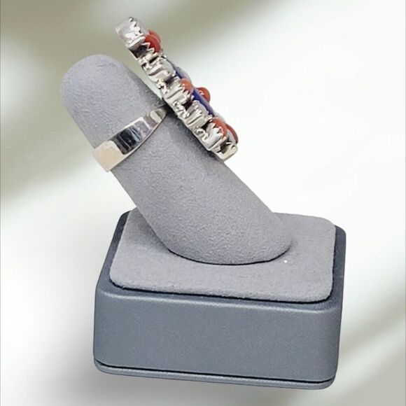 Handmade Adjustable Sterling Silver 925 Lapis Coral Pearl Statement Ring S7 - Picture 3 of 12